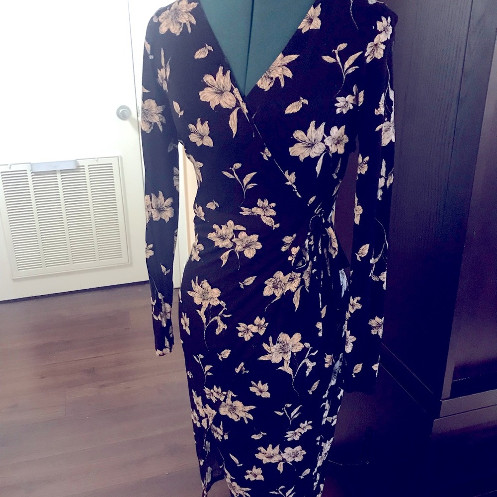 Long sleeve midi wrap dress